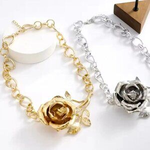 Rose Elegance Gold Bold Floral Statement Necklace